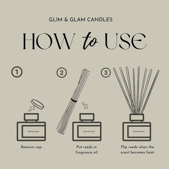 OCEAN BREEZE REED DIFFUSER in amber 100 ml bottle, long-lasting luxury home fragrance by Glim Glam