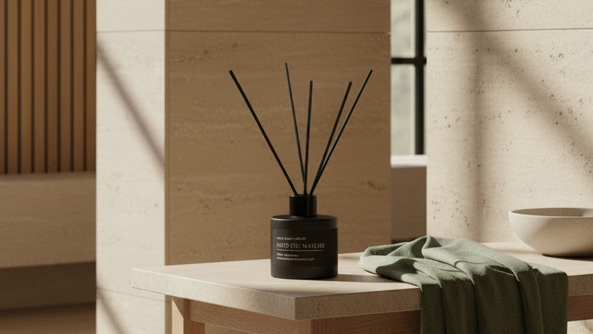Elegant entryway and living space styled for continuous home fragrance with reed diffusers.