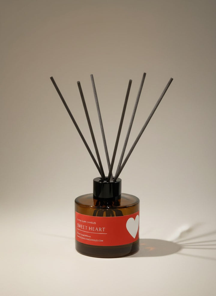 SWEET HEART REED DIFFUSER in black matte 100 ml bottle, long-lasting luxury home fragrance by Glim Glam