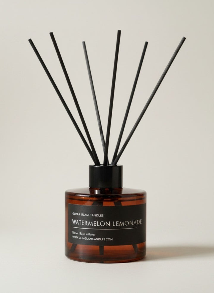 WATERMELON LEMONADE REED DIFFUSER in black matte 500 ml bottle, long-lasting luxury home fragrance by Glim Glam