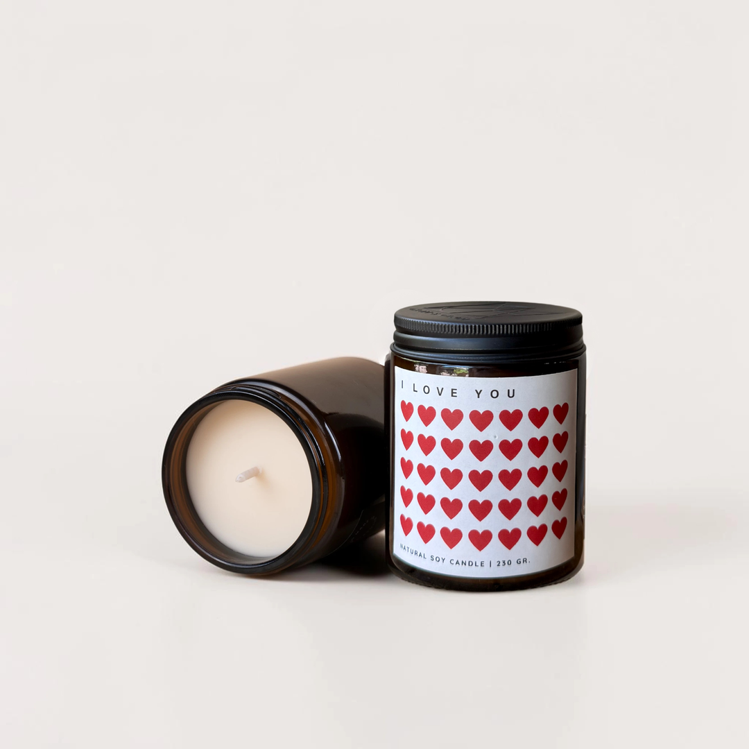LOVE LETTERS handcrafted soy candle in amber jar, luxury home fragrance by Glim Glam