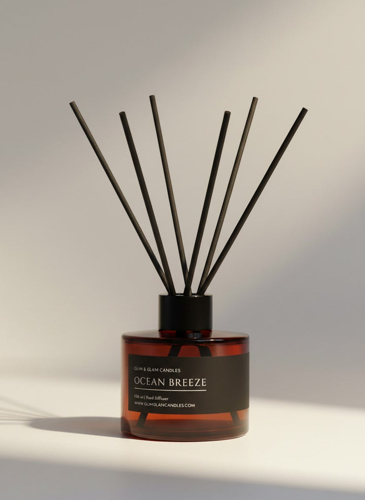OCEAN BREEZE REED DIFFUSER in black matte 500 ml bottle, long-lasting luxury home fragrance by Glim Glam