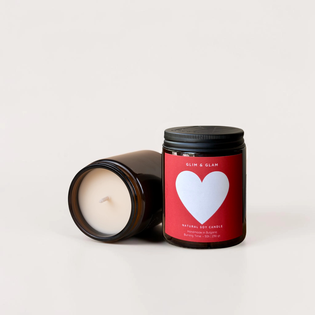 SWEET LOVE handcrafted soy candle in amber jar, luxury home fragrance by Glim Glam